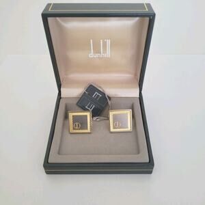 Dunhill D Cufflinks Gold Silver Tone Logo Square Designer Logo Vintage Retro Box